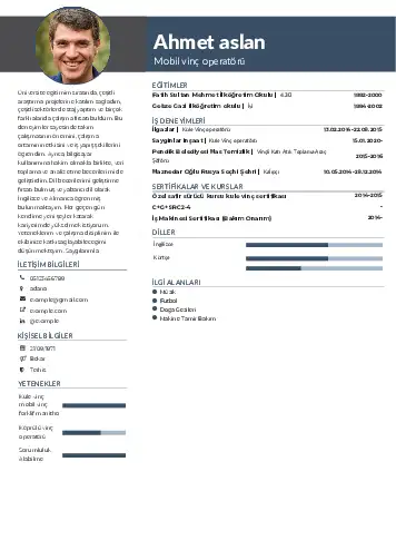 Vinç Operatörü Cv Örnekleri cv indir